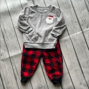 Carter’s 9mo Gray Santa Sweatshirt and Red Plaid Pants Set